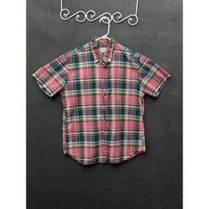 J.Crew "Summer Plaid Shirt" Pink Madras Short Sleeve Button Down Mens Large